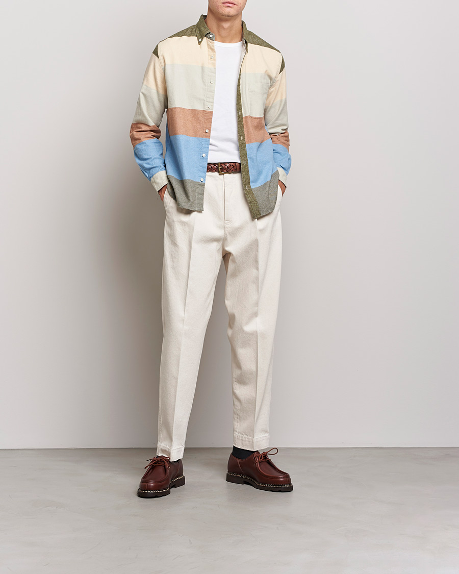 Homme | Chemises | BEAMS PLUS | Flannel Multi Stripe Shirt Olive/Cream