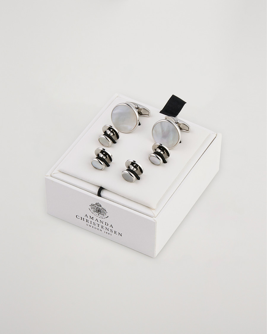 Heren | Manchetknopen | Amanda Christensen | Cufflink & Shirt Studs Set White/Silver