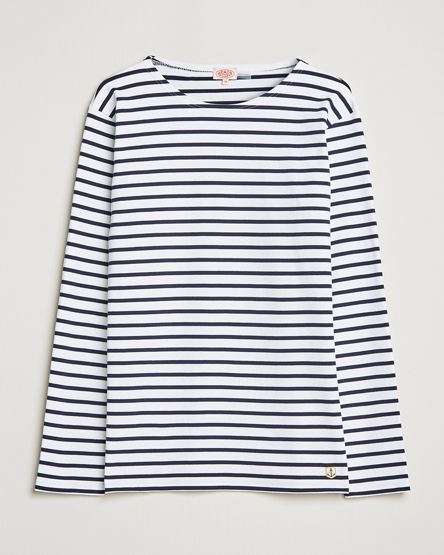 Homme | T-shirts | Armor-lux | Houat Héritage Stripe Long Sleeve T-Shirt White/Navy
