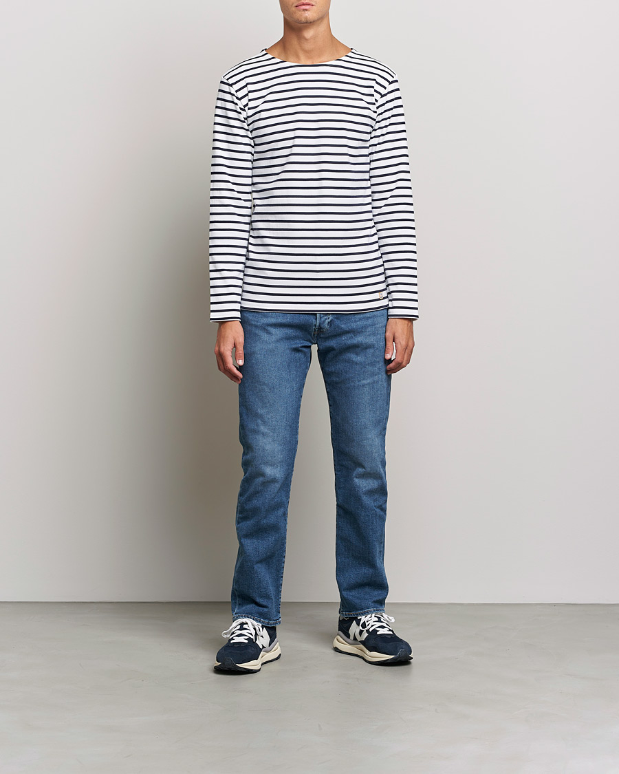 Homme | T-shirts | Armor-lux | Houat Héritage Stripe Long Sleeve T-Shirt White/Navy