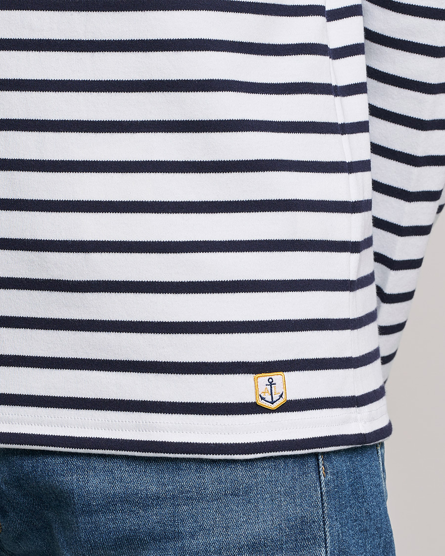 Homme | T-shirts | Armor-lux | Houat Héritage Stripe Long Sleeve T-Shirt White/Navy