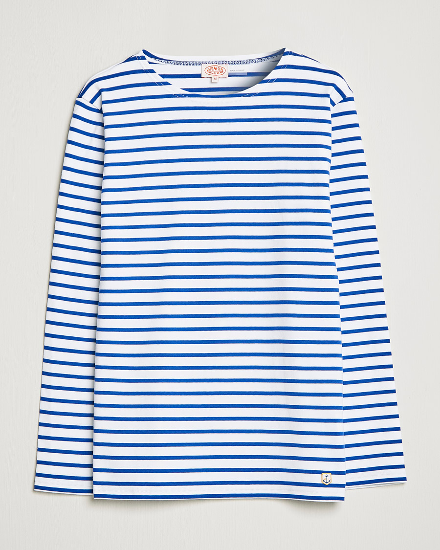 Heren | T-shirts | Armor-lux | Houat Héritage Stripe Long Sleeve T-Shirt White/Blue
