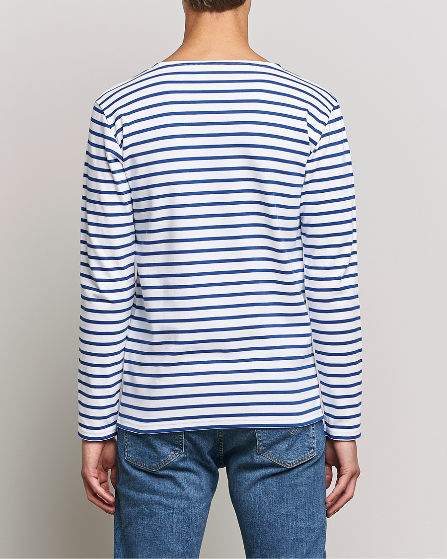 Heren | T-shirts | Armor-lux | Houat Héritage Stripe Long Sleeve T-Shirt White/Blue