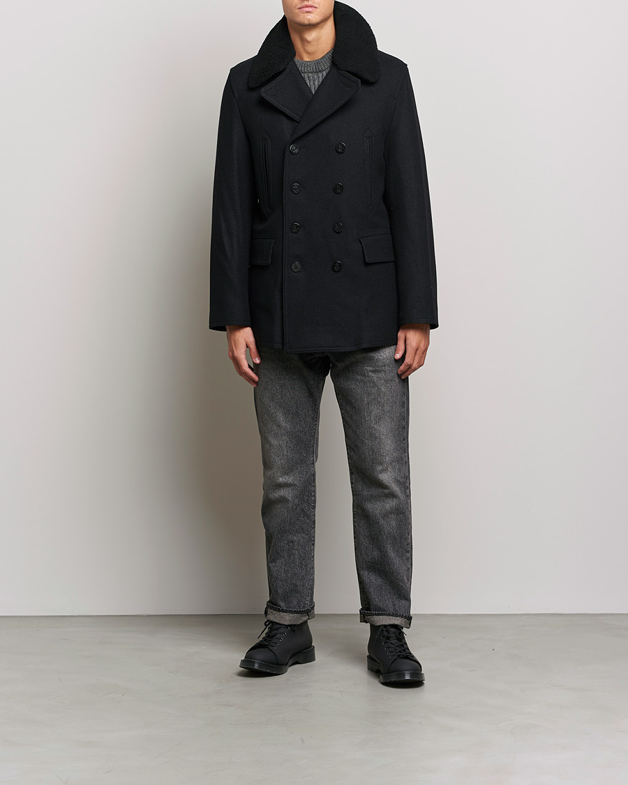 Homme | Manteaux Et Vestes | Gloverall | Churchill Reefer Shearling Peacoat Black