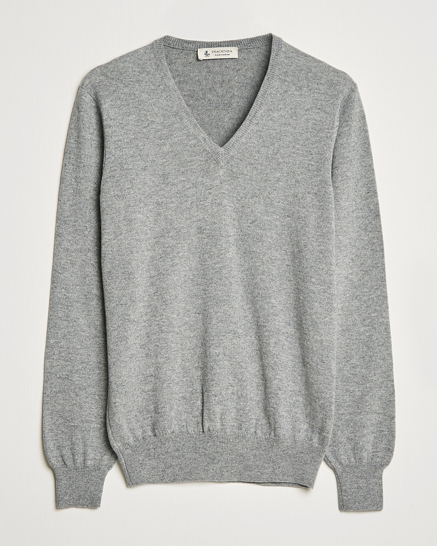 Heren | Truien | Piacenza Cashmere | Cashmere V Neck Sweater Light Grey