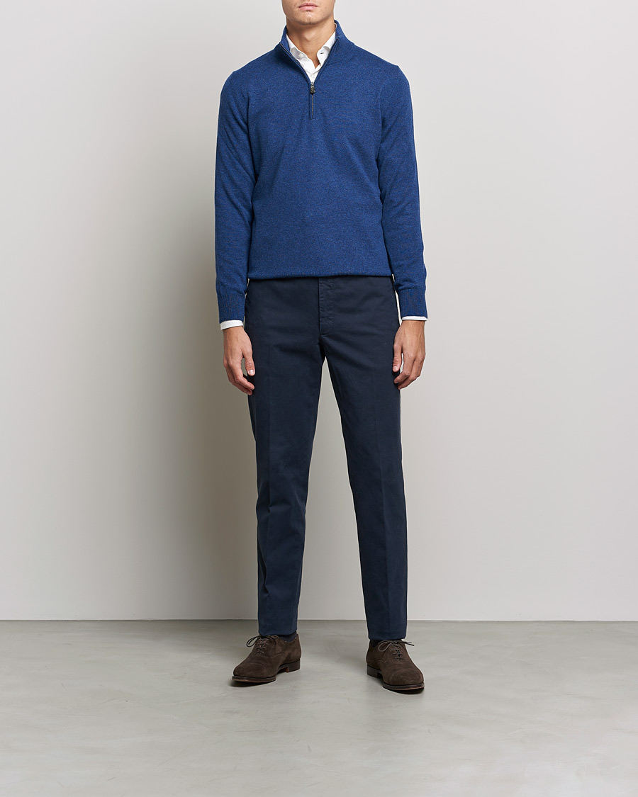 Homme | Pulls Et Tricots | Piacenza Cashmere | Cashmere Half Zip Sweater Indigo Blue