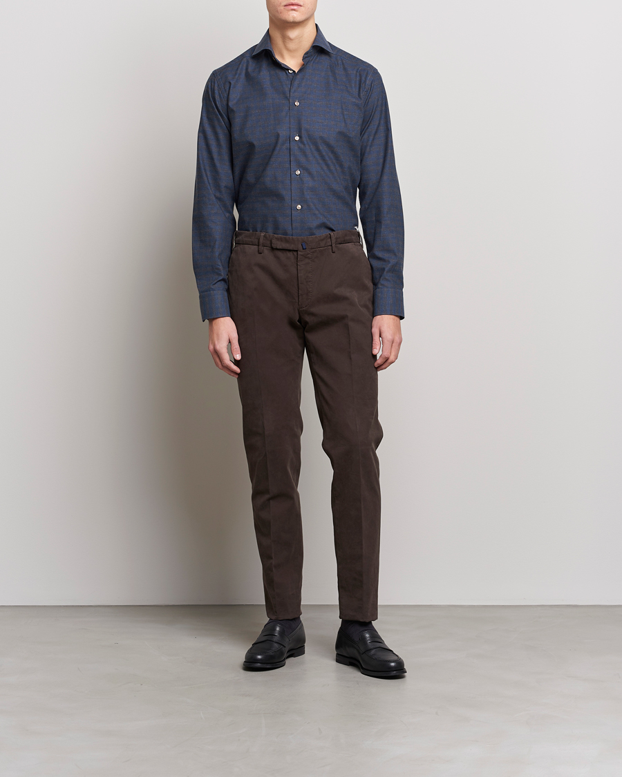 Heren | Overhemden | Eton | Fine Twill Melange Shirt Navy Blue Checked