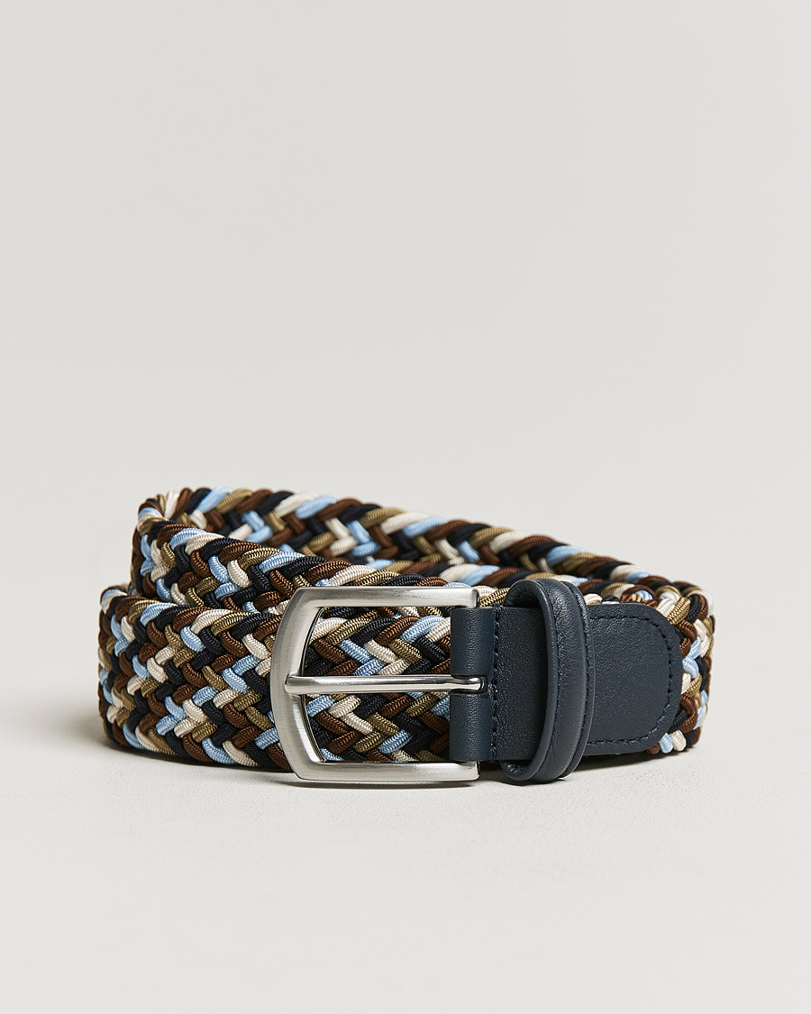 Heren | Riemen | Anderson's | Stretch Woven 3,5 cm Belt Navy/Green/Brown