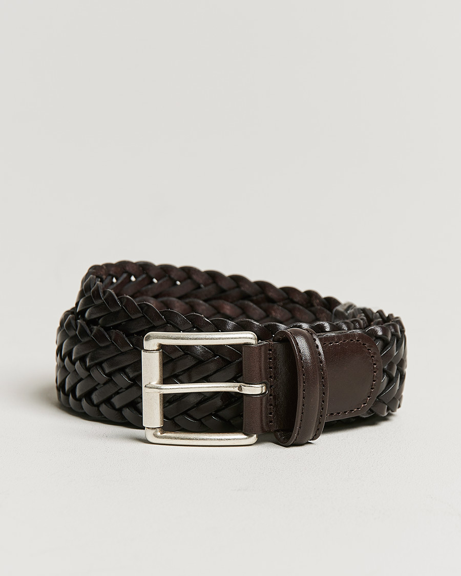 Heren | Riemen | Anderson's | Woven Leather 3,5 cm Belt Dark Brown