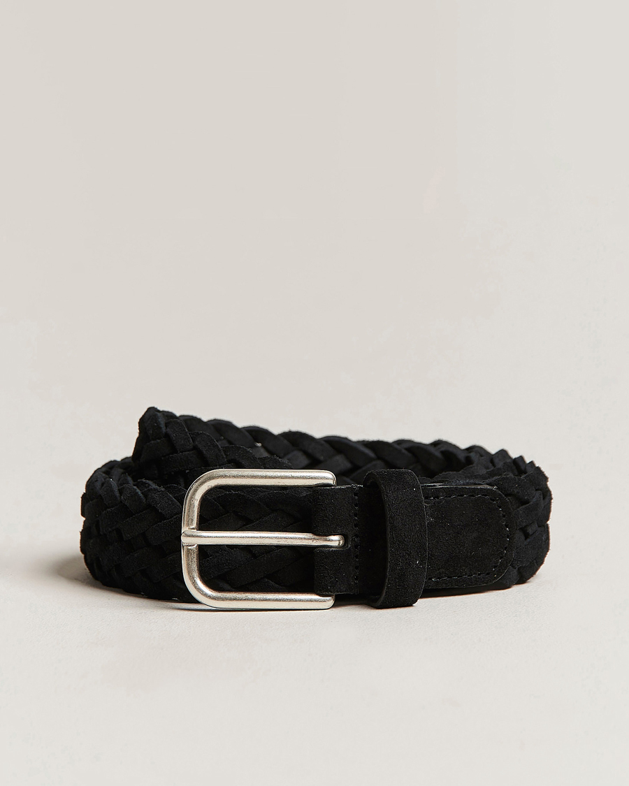 Homme | Ceintures | Anderson's | Woven Suede Belt 3 cm Black