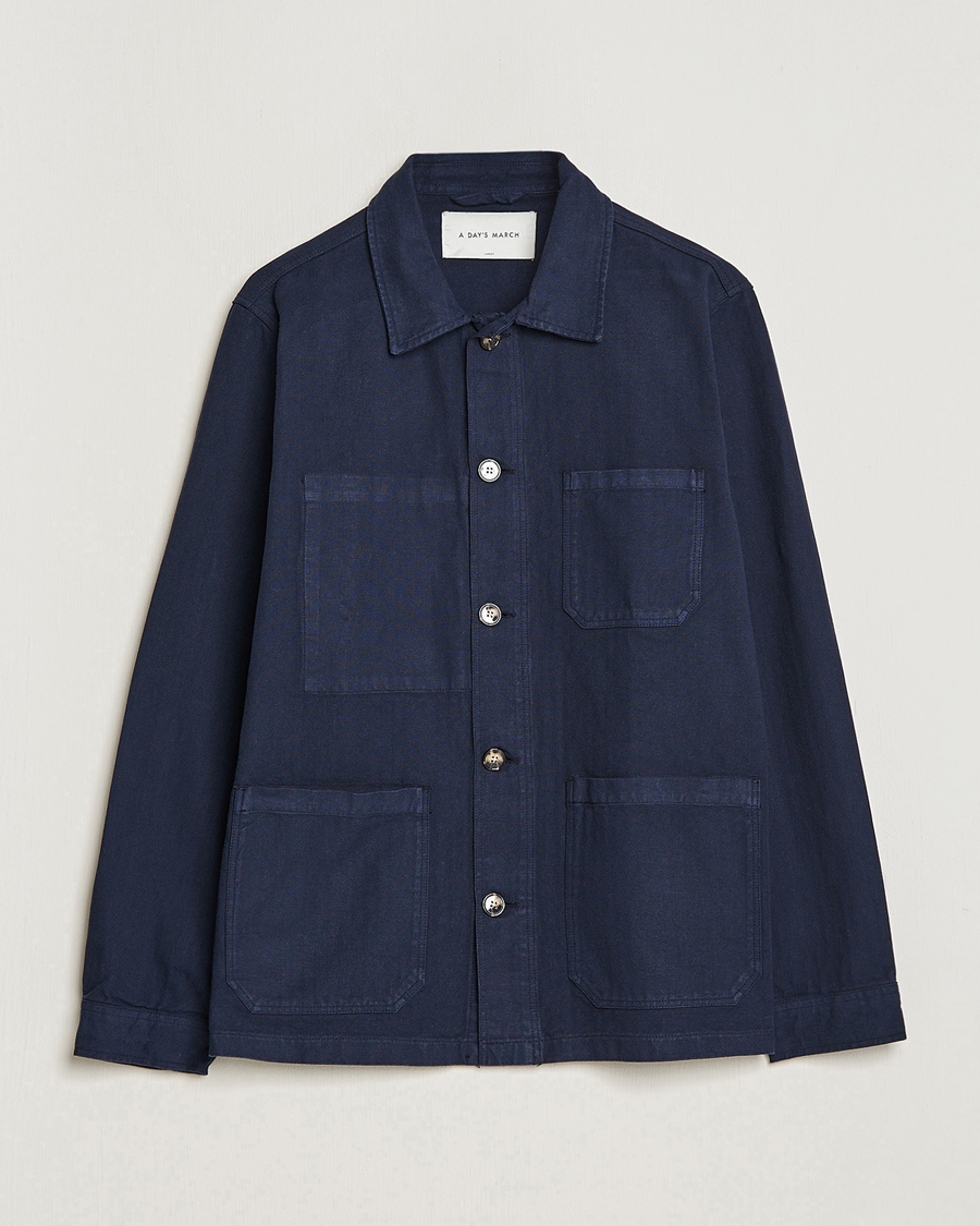 Homme | Chemises | A Day's March | Herringbone Overshirt Navy