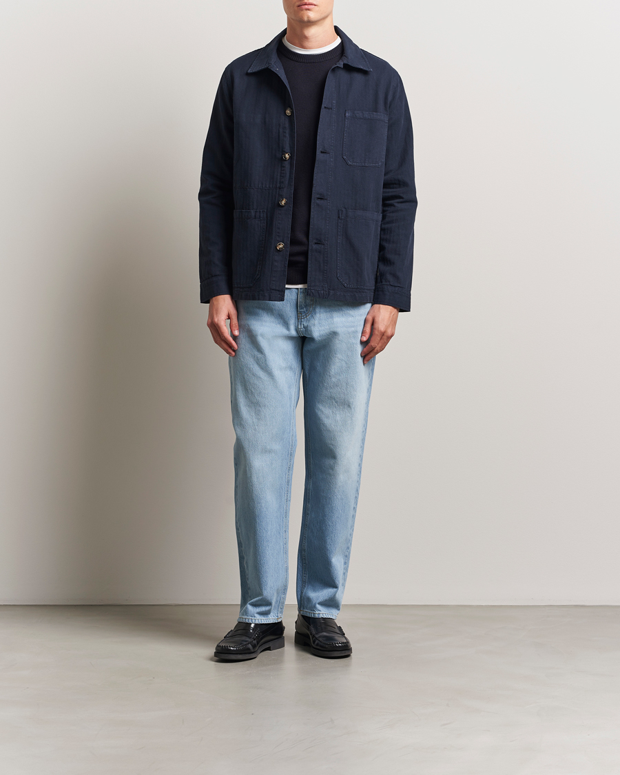 Homme | Chemises | A Day's March | Herringbone Overshirt Navy