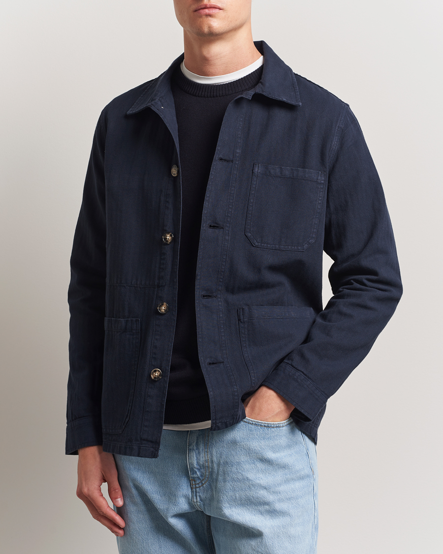 Homme | Chemises | A Day's March | Herringbone Overshirt Navy