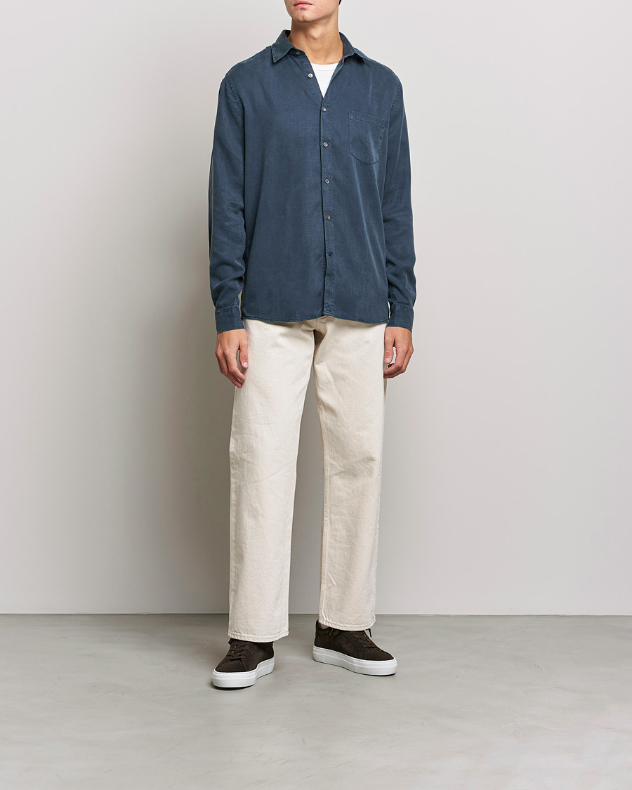 Heren | Overhemden | A Day's March | Daintree Tencel Shirt Navy