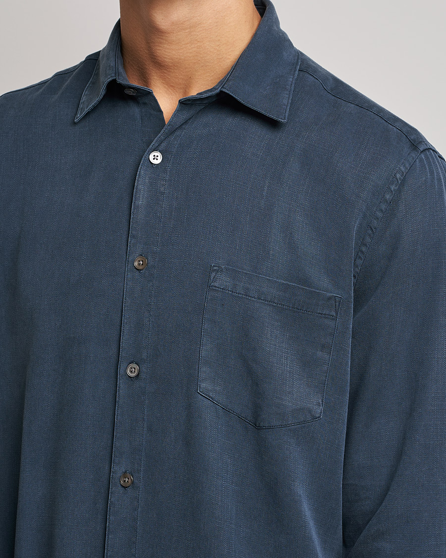 Heren | Overhemden | A Day's March | Daintree Tencel Shirt Navy