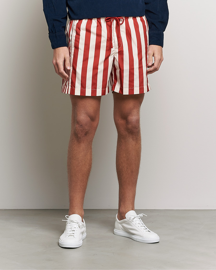 Homme | Maillots De Bain | Orlebar Brown | Bulldog Drawcord Mix Stripe Swim Shorts Vermillion
