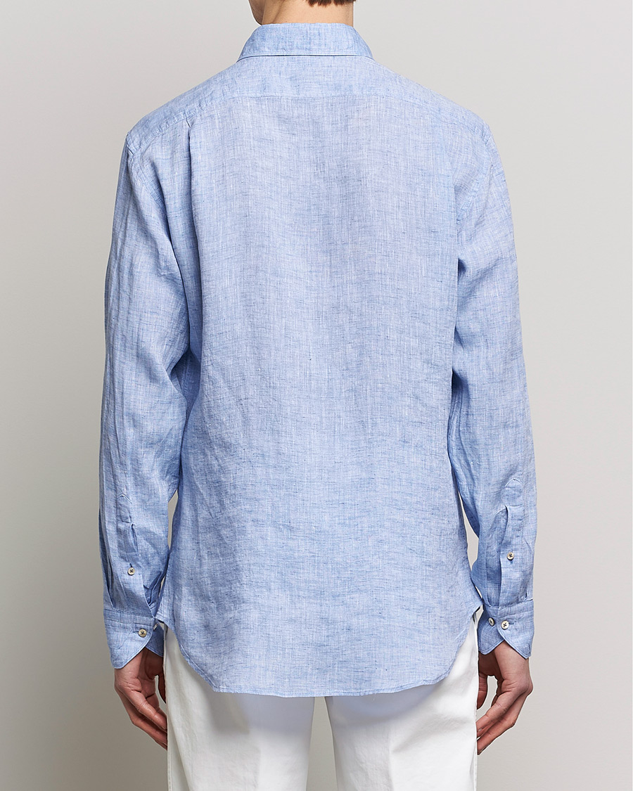 Heren | Overhemden | Stenströms | Fitted Body Cut Away Linen Shirt Blue