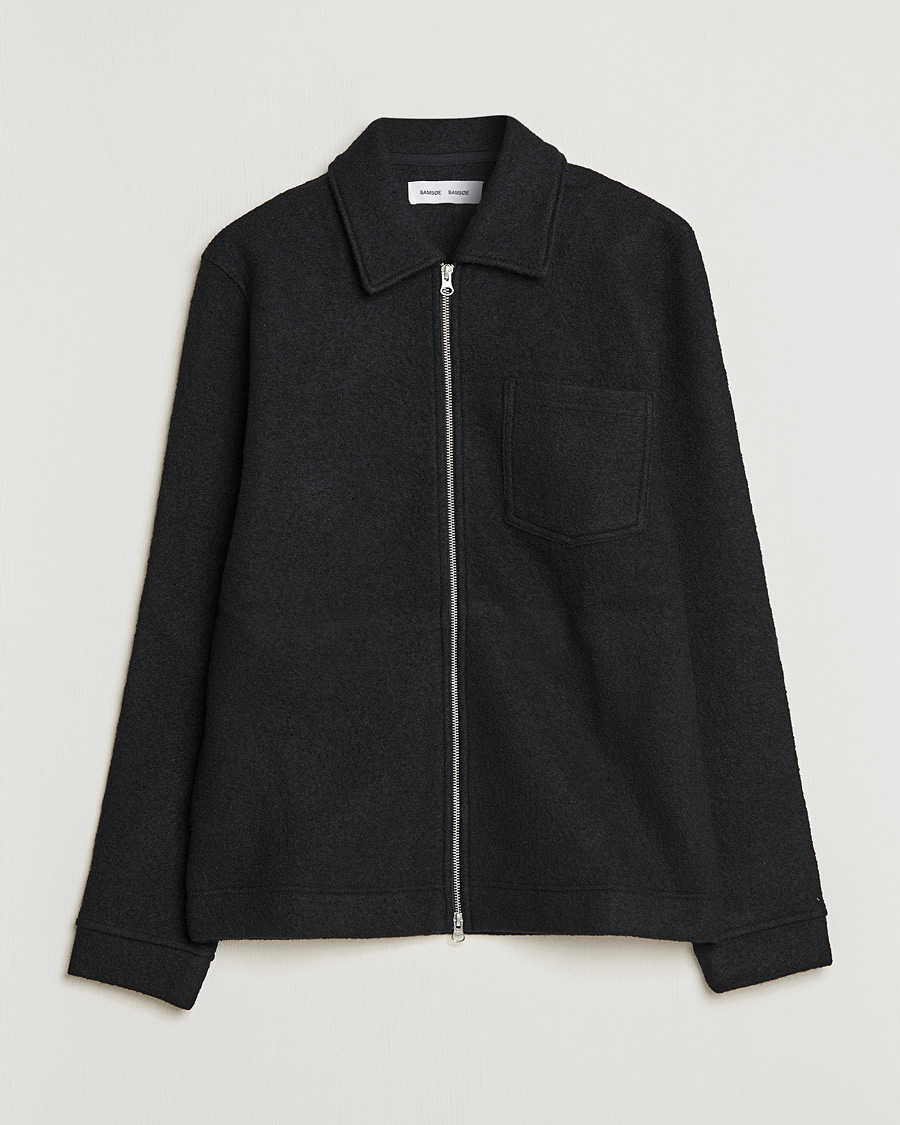 Homme | Chemises | Samsøe Samsøe | Samsøe & Samsøe Hannes Boiled Wool Full Zip Overshirt Black