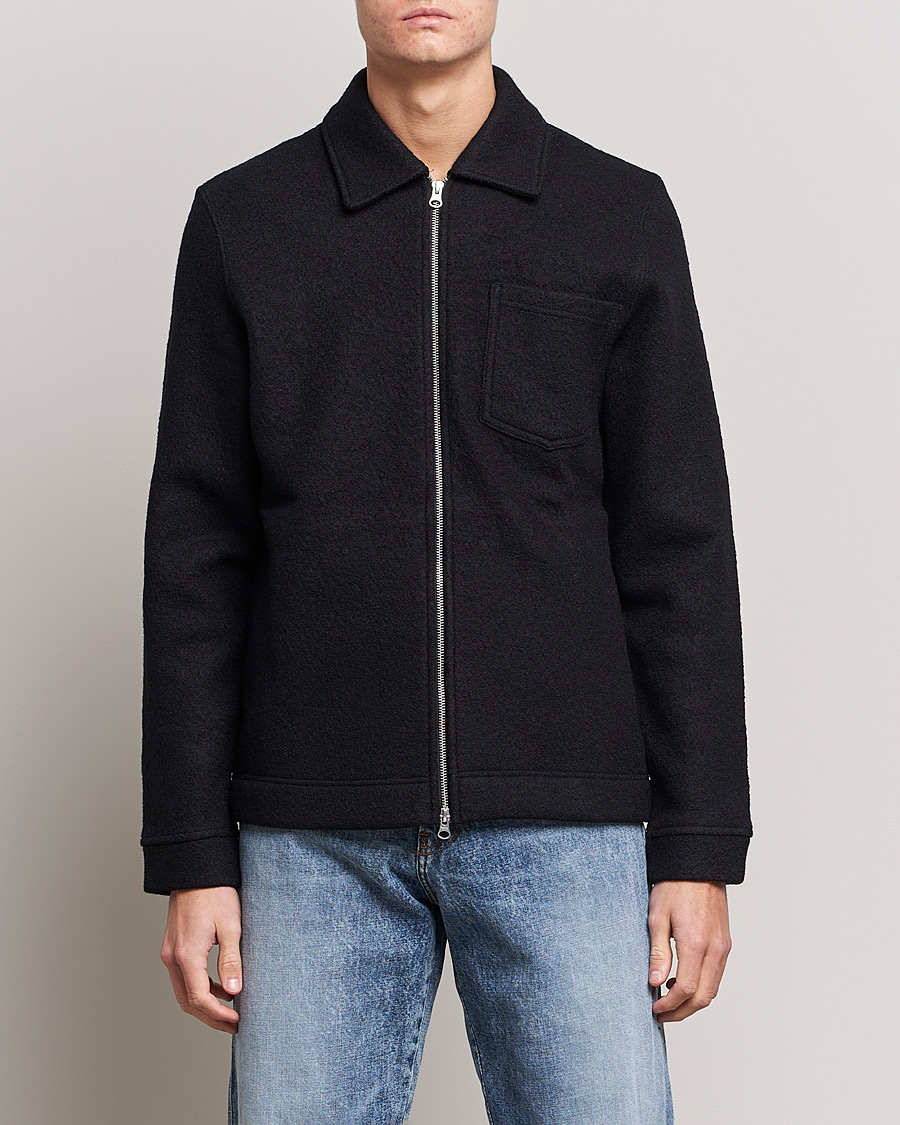 Homme | Chemises | Samsøe Samsøe | Samsøe & Samsøe Hannes Boiled Wool Full Zip Overshirt Black