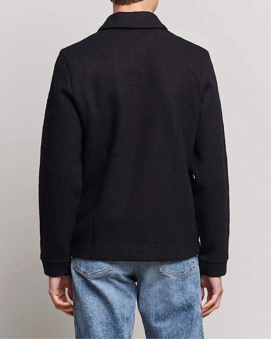 Homme | Chemises | Samsøe Samsøe | Samsøe & Samsøe Hannes Boiled Wool Full Zip Overshirt Black