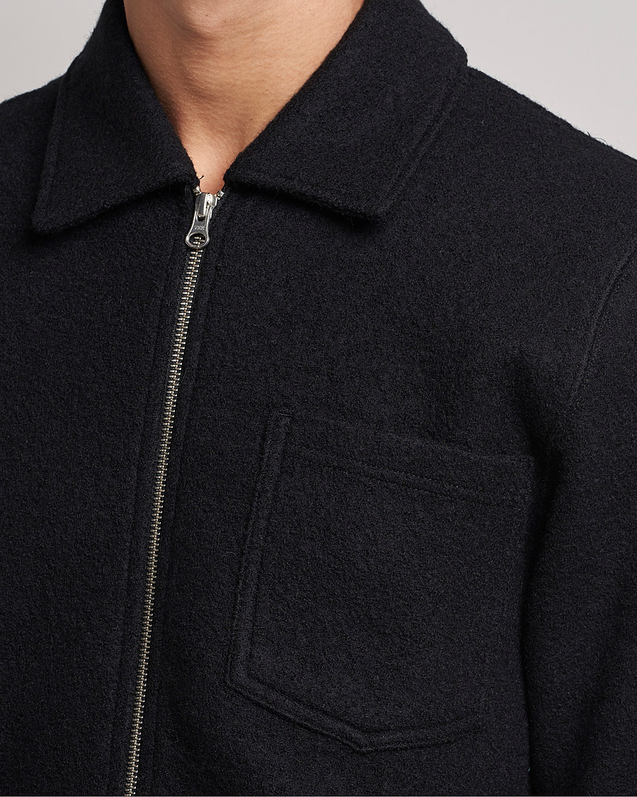 Homme | Chemises | Samsøe Samsøe | Samsøe & Samsøe Hannes Boiled Wool Full Zip Overshirt Black
