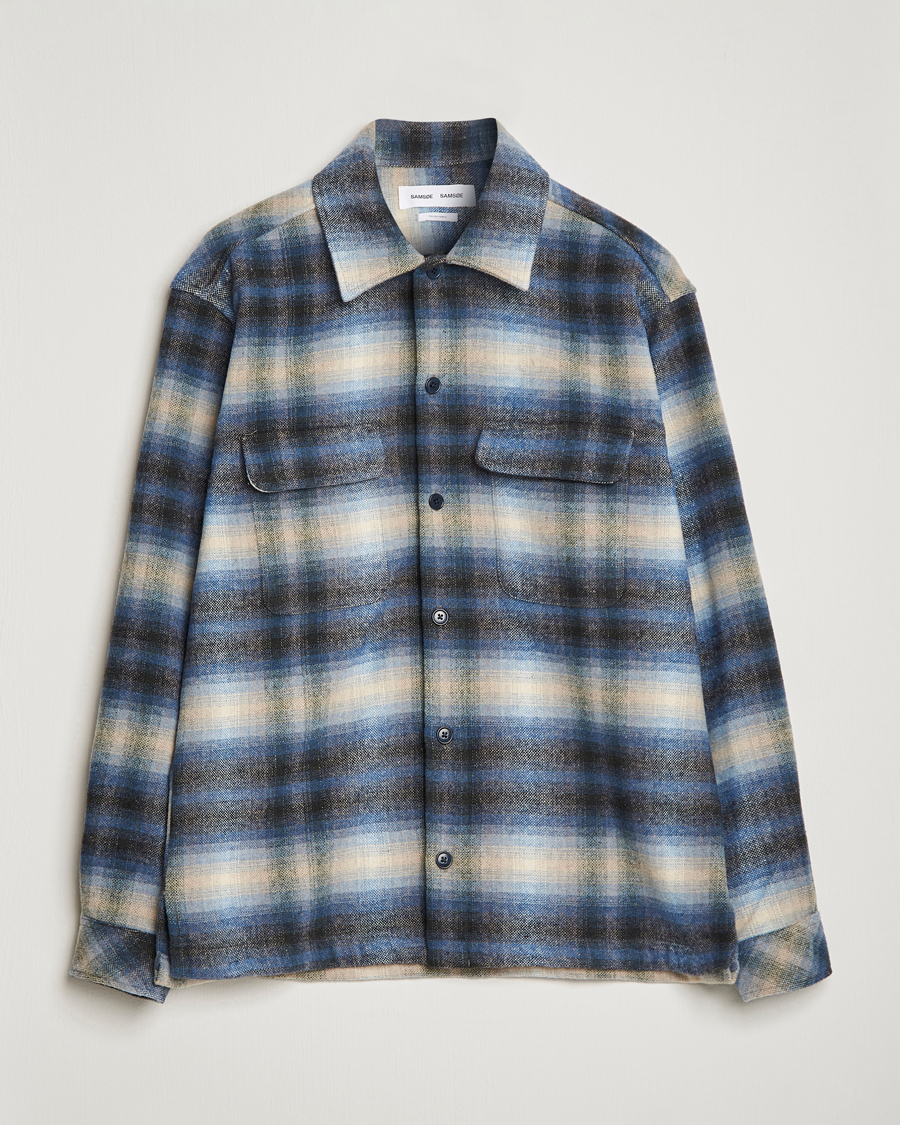 Homme | Chemises | Samsøe Samsøe | Samsøe & Samsøe Castor Recycled Overshirt Blue Checked