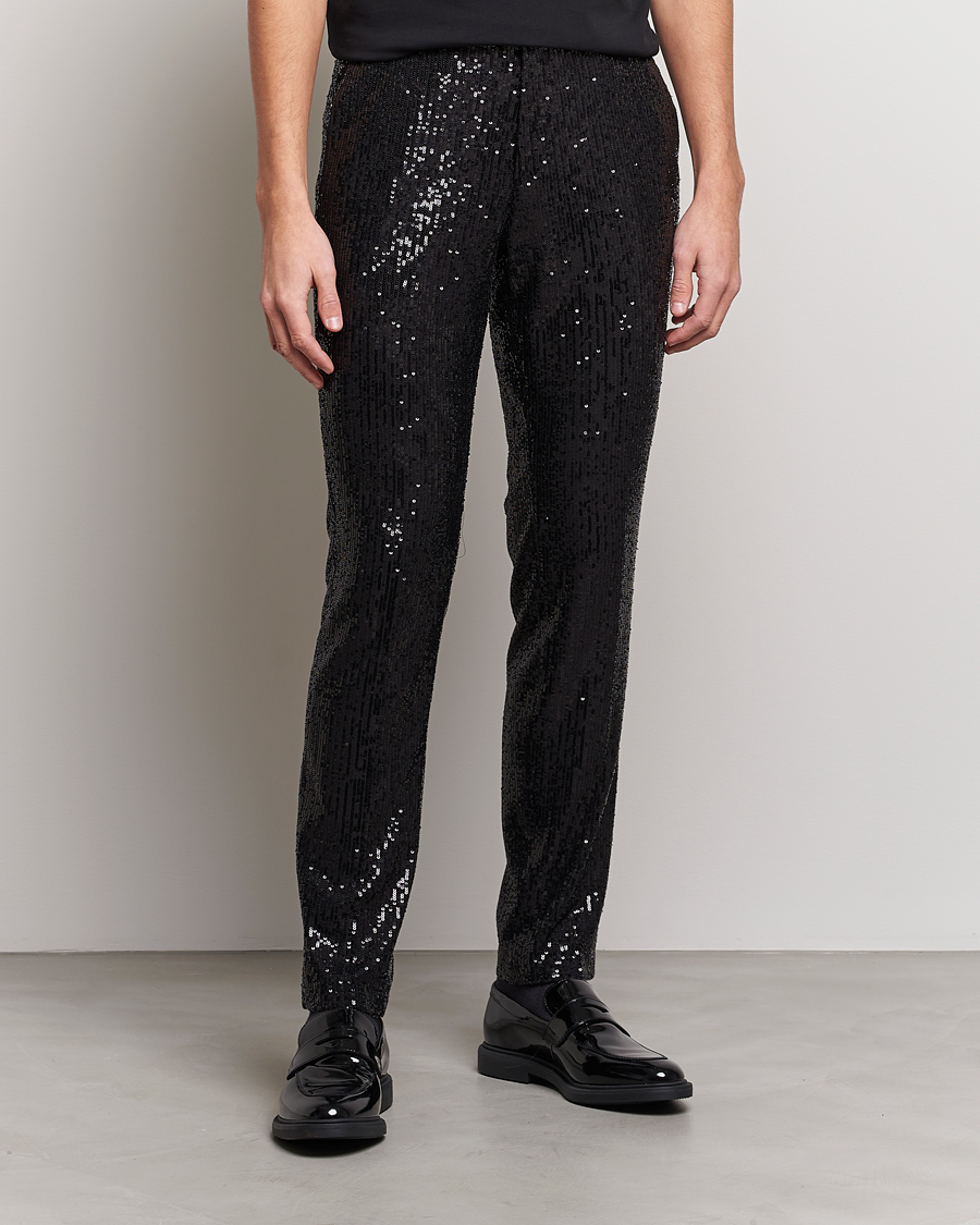 Heren | Broeken | HUGO | Hesten Shiny Tuxedo Trousers Black
