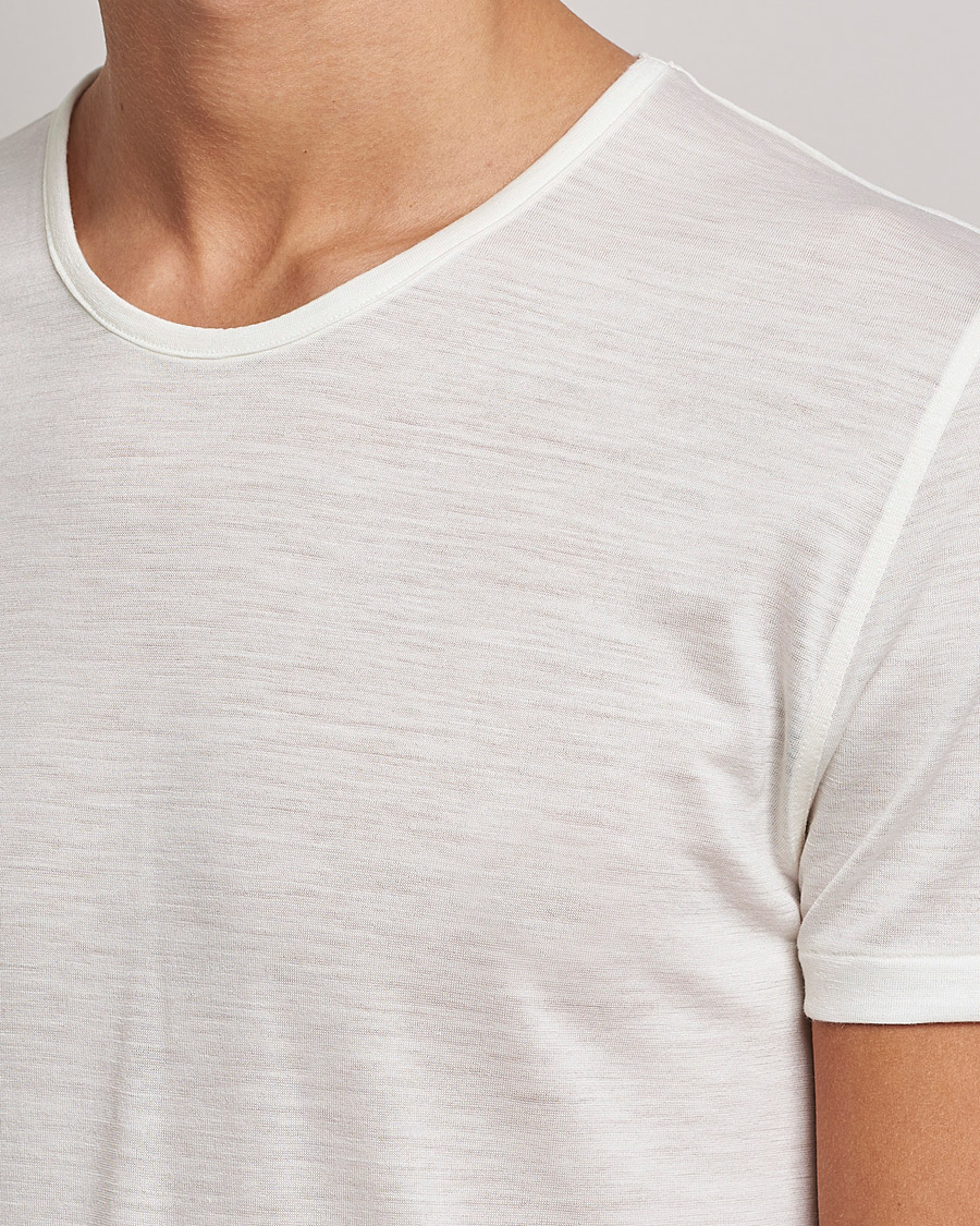 Heren | T-shirts | Zimmerli of Switzerland | Wool/Silk Crew Neck T-Shirt Ecru