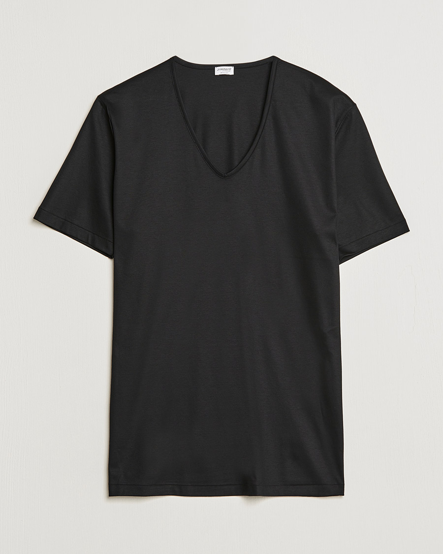 Heren | T-shirts | Zimmerli of Switzerland | Sea Island Cotton V-Neck T-Shirt Black
