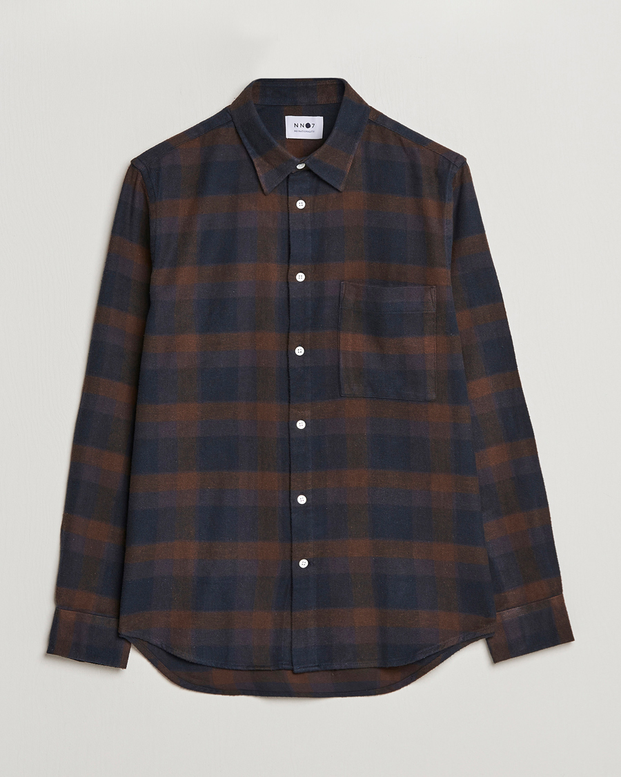 Homme | Chemises | NN07 | Arne Brushed Cotton Checked Shirt Brown/Navy