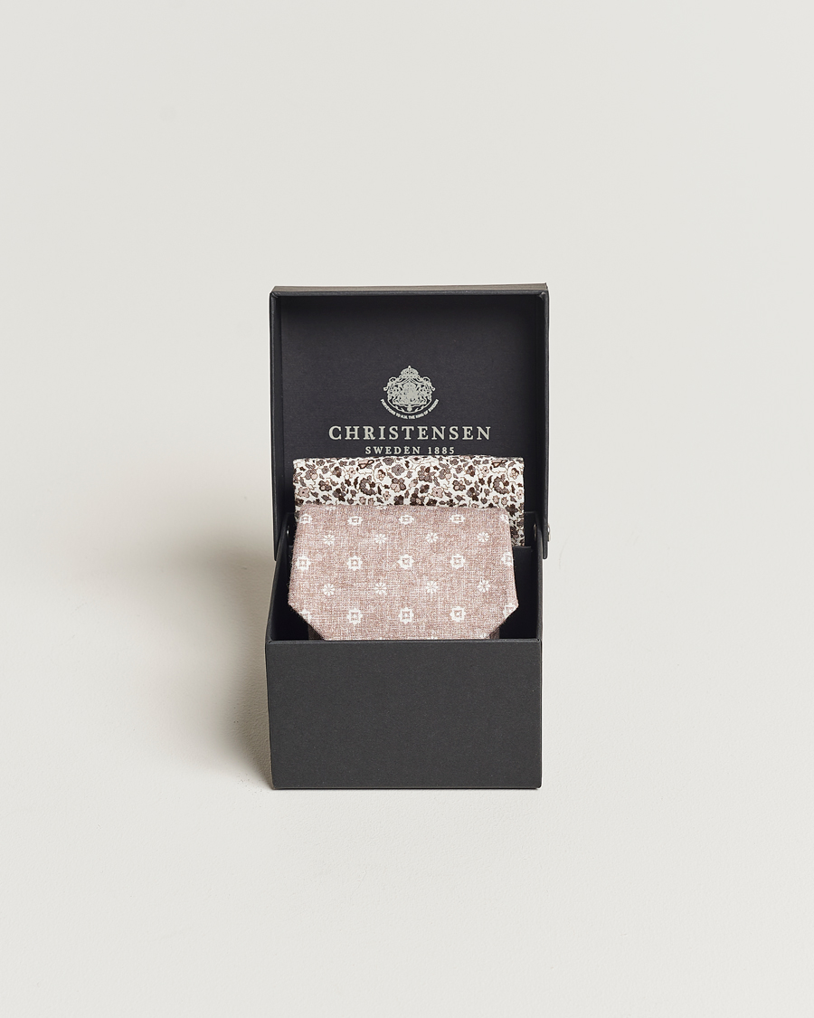 Homme | Amanda Christensen Box Set Printed Linen 8cm Tie With Pocket Square Beige | Amanda Christensen | Box Set Printed Linen 8cm Tie With Pocket Square Beige