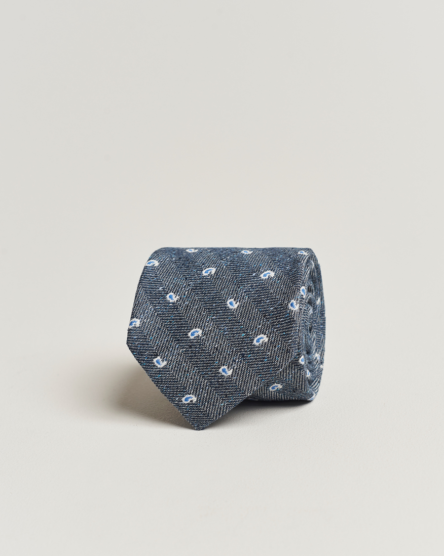 Homme | Amanda Christensen Silk/Linen/Cotton Paisley 8cm Tie Navy | Amanda Christensen | Silk/Linen/Cotton Paisley 8cm Tie Navy