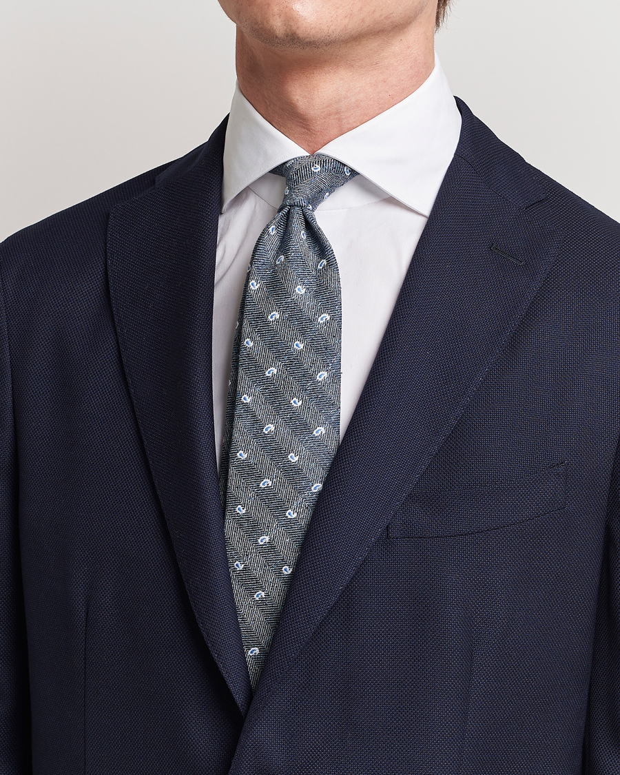Homme | Amanda Christensen Silk/Linen/Cotton Paisley 8cm Tie Navy | Amanda Christensen | Silk/Linen/Cotton Paisley 8cm Tie Navy