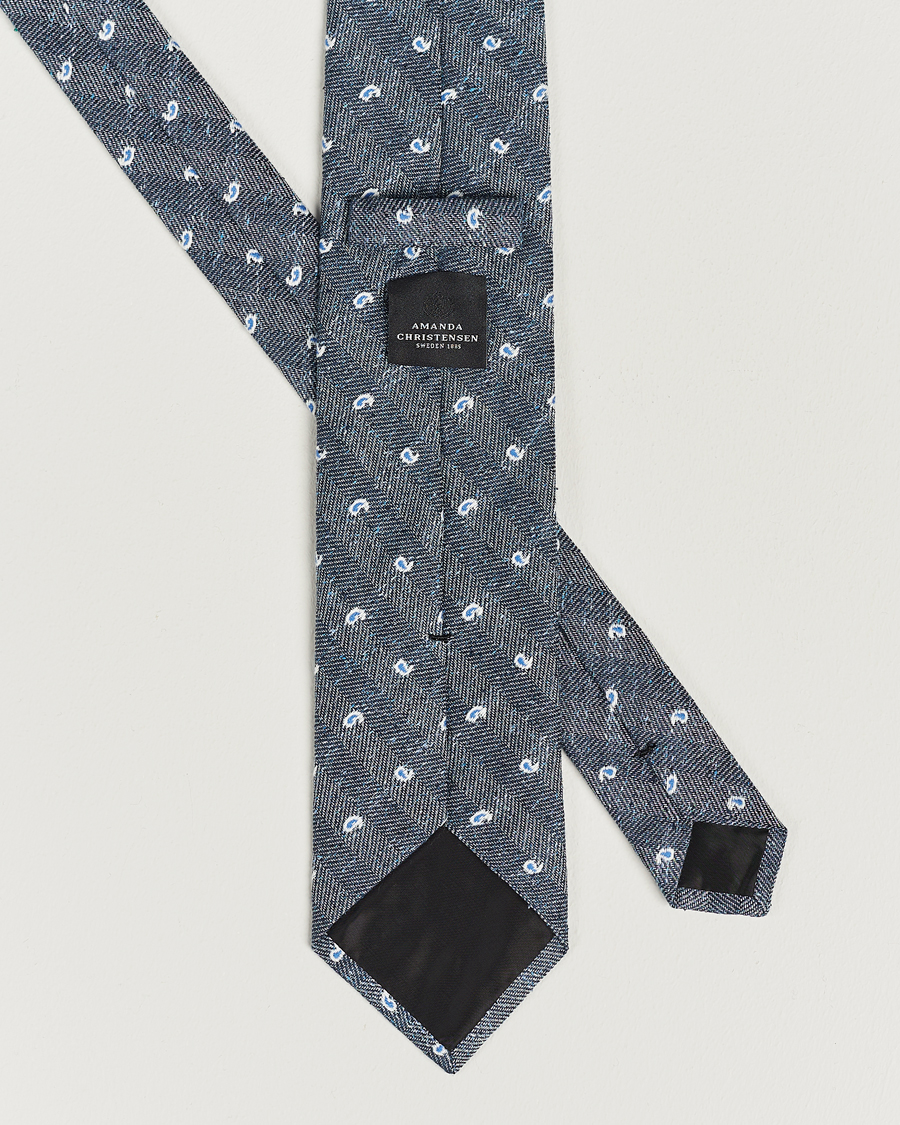 Homme | Amanda Christensen Silk/Linen/Cotton Paisley 8cm Tie Navy | Amanda Christensen | Silk/Linen/Cotton Paisley 8cm Tie Navy