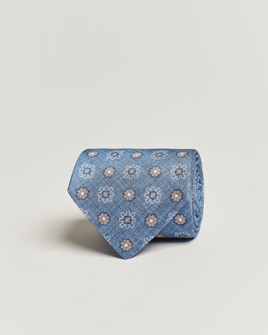 Homme | Amanda Christensen Silk Oxford Printed Flower 8cm Tie Blue | Amanda Christensen | Silk Oxford Printed Flower 8cm Tie Blue