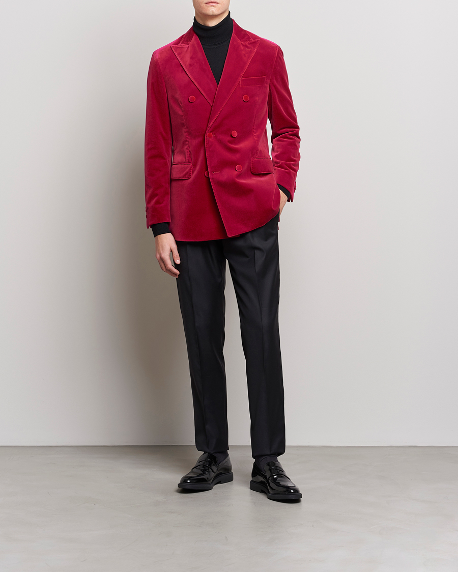 Heren | Blazers | Oscar Jacobson | Farris Double Breasted Velvet Blazer Pink Berries