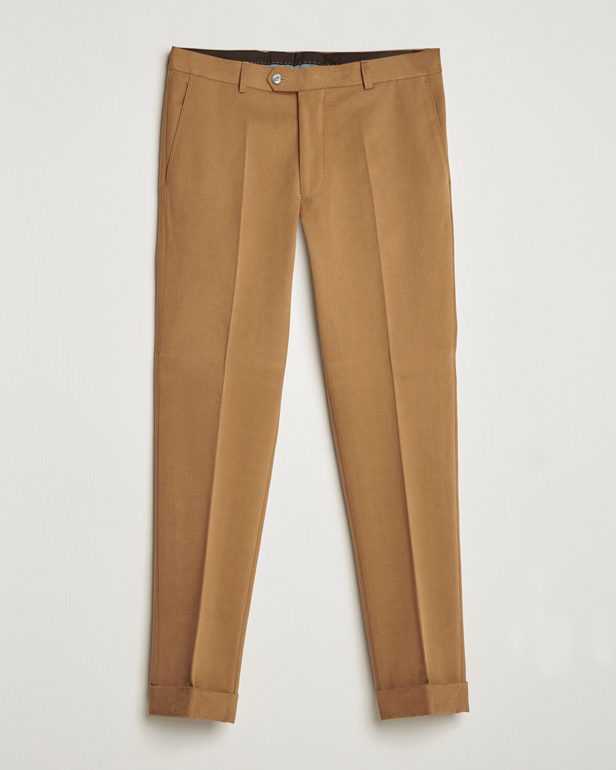 Homme | Pantalons | Oscar Jacobson | Denz Brushed Cotton Turn Up Trousers Beige