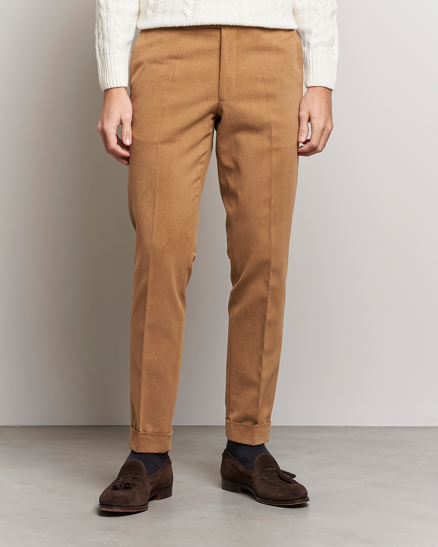 Homme | Pantalons | Oscar Jacobson | Denz Brushed Cotton Turn Up Trousers Beige