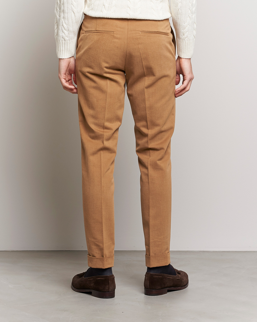 Homme | Pantalons | Oscar Jacobson | Denz Brushed Cotton Turn Up Trousers Beige