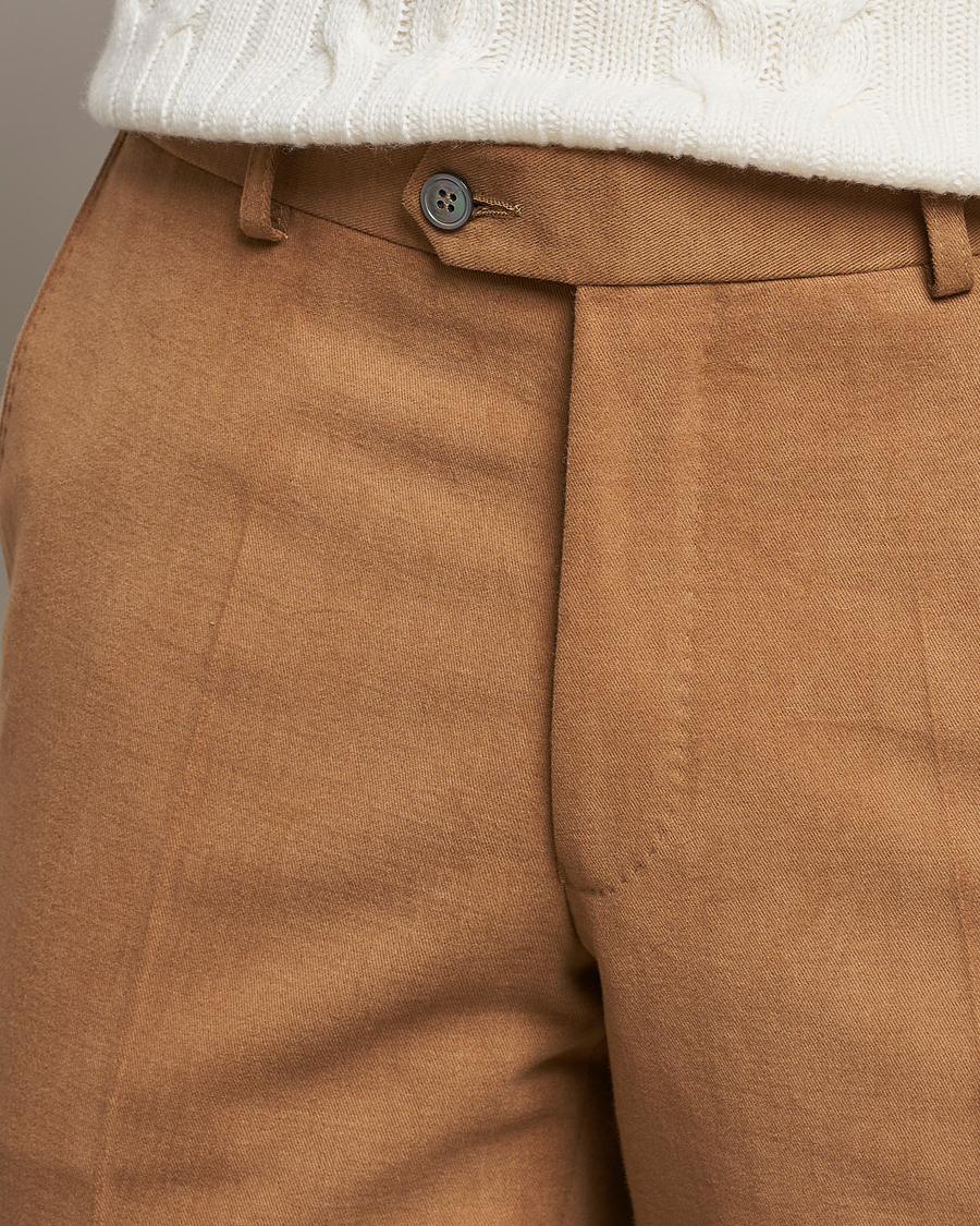 Homme | Pantalons | Oscar Jacobson | Denz Brushed Cotton Turn Up Trousers Beige
