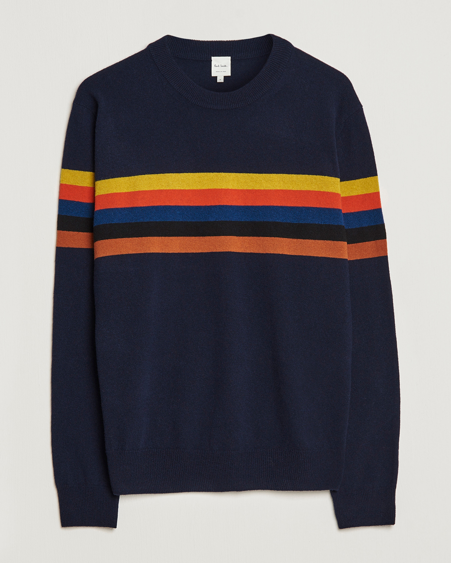 Heren | Truien | Paul Smith | Wool Stripe Knitted Crew Neck Navy