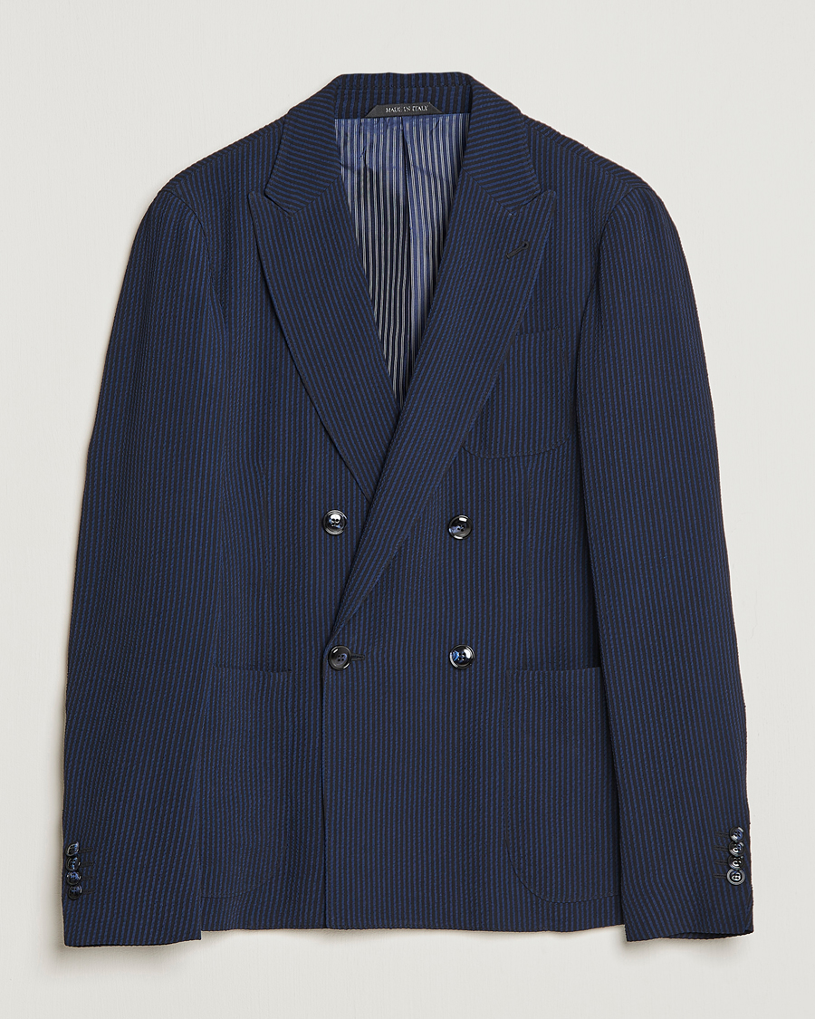 Homme | Blazers | Giorgio Armani | Double Breasted Seersucker Blazer Navy