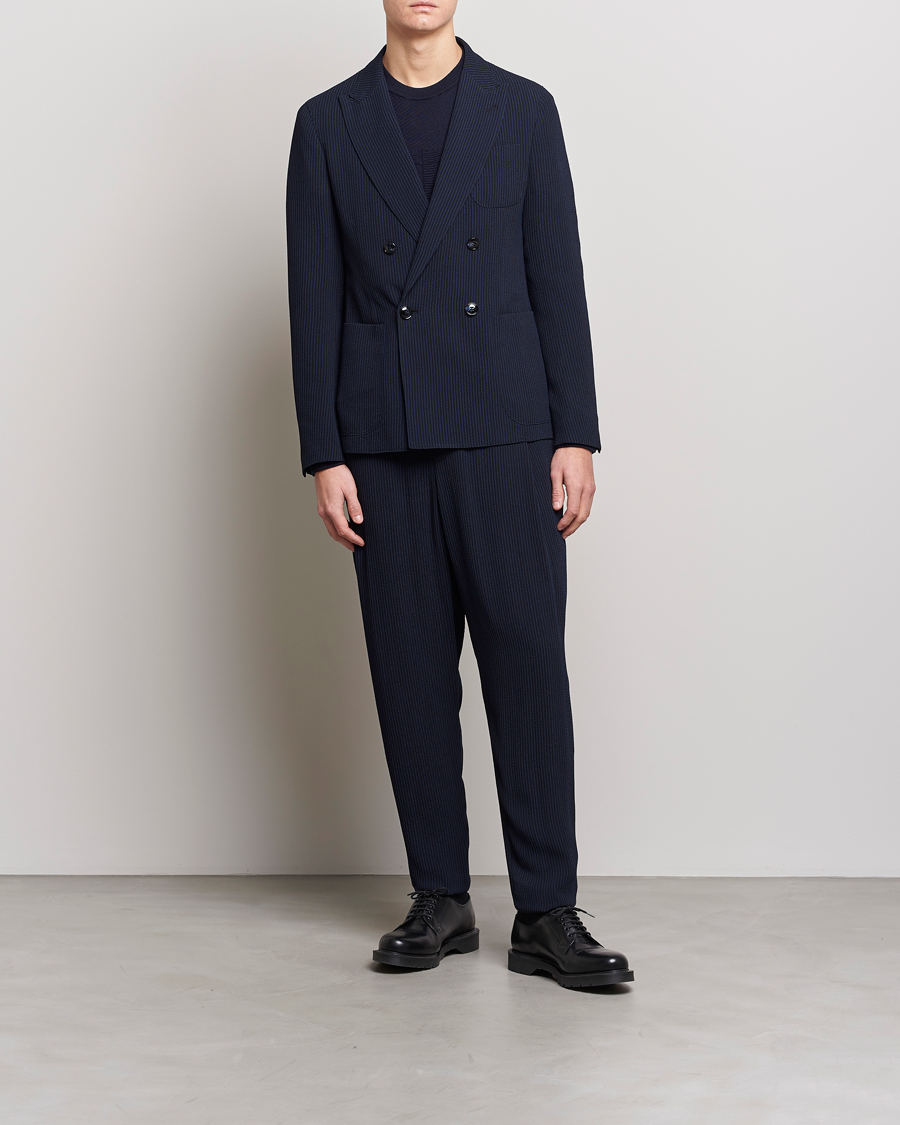 Heren | Blazers | Giorgio Armani | Double Breasted Seersucker Blazer Navy