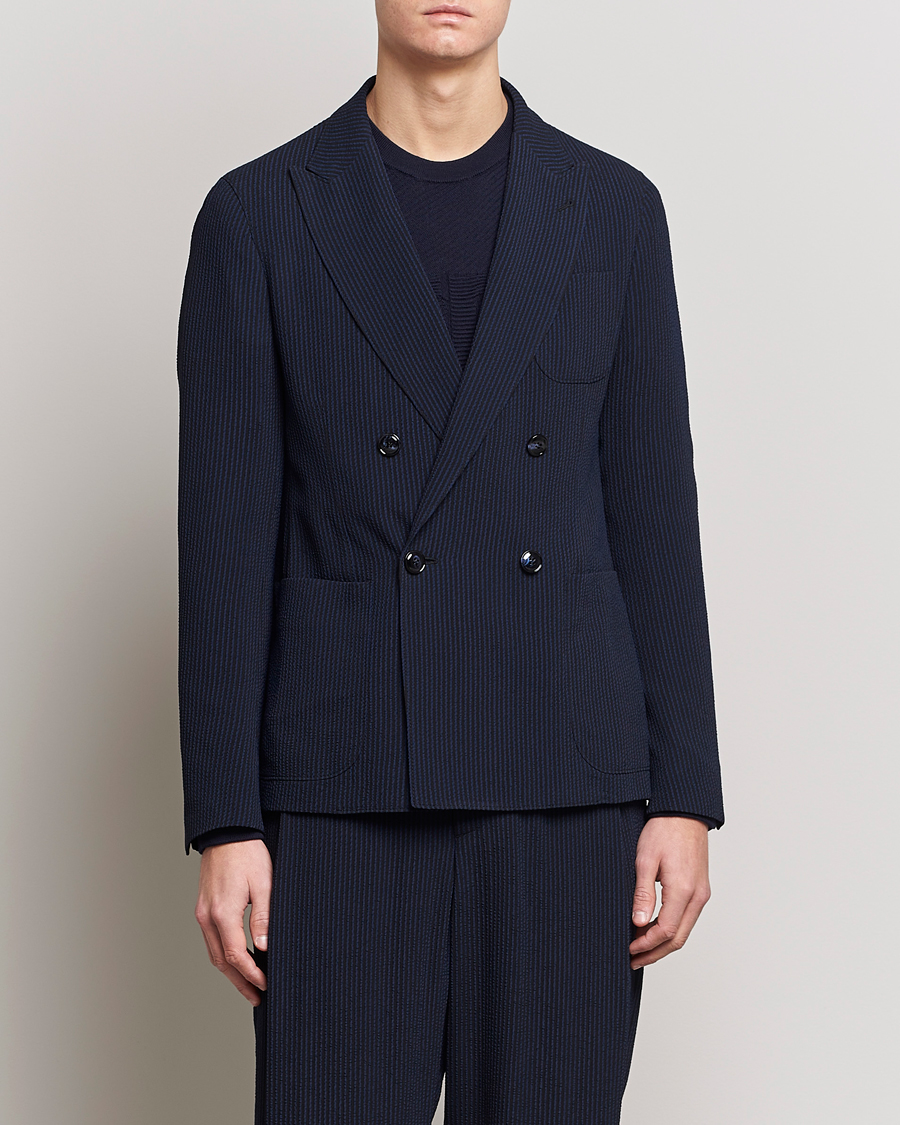 Heren | Blazers | Giorgio Armani | Double Breasted Seersucker Blazer Navy