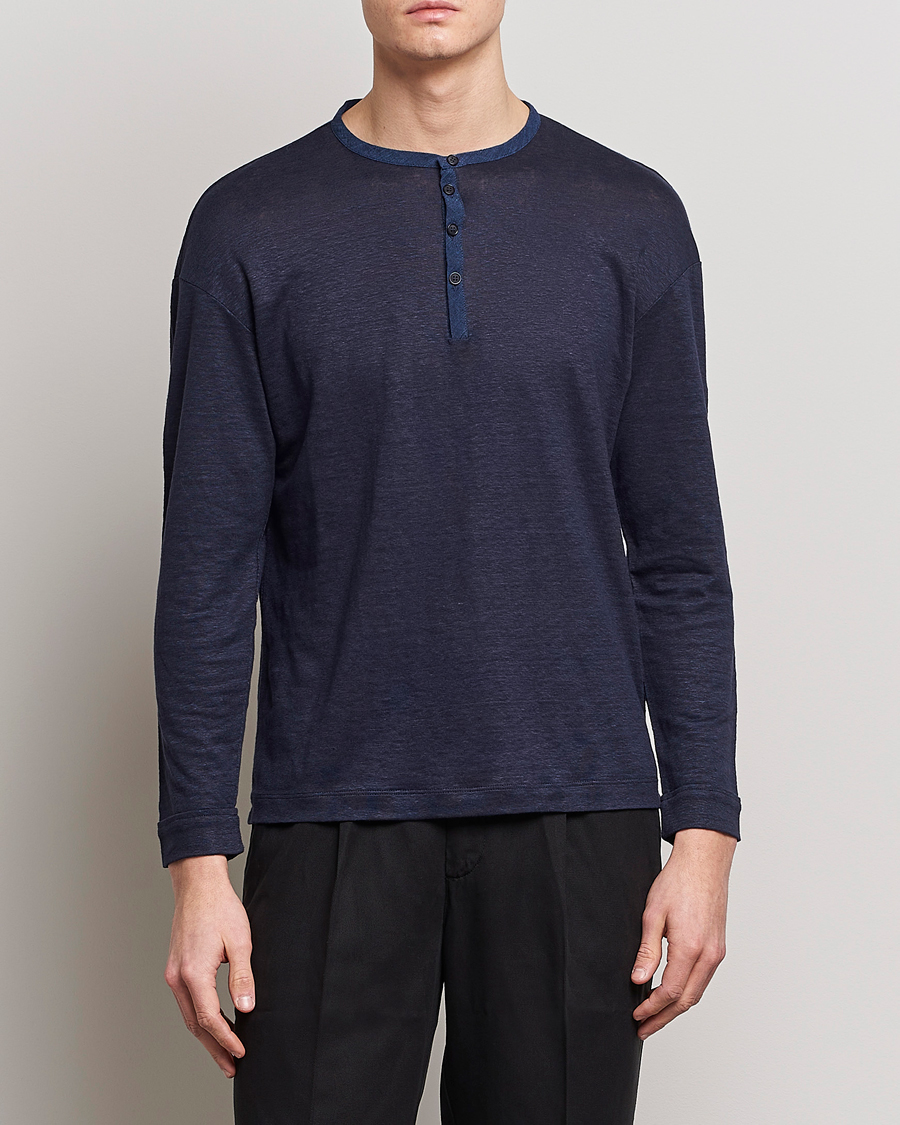 Homme | Pulls Et Tricots | Giorgio Armani | Linen Henley Navy