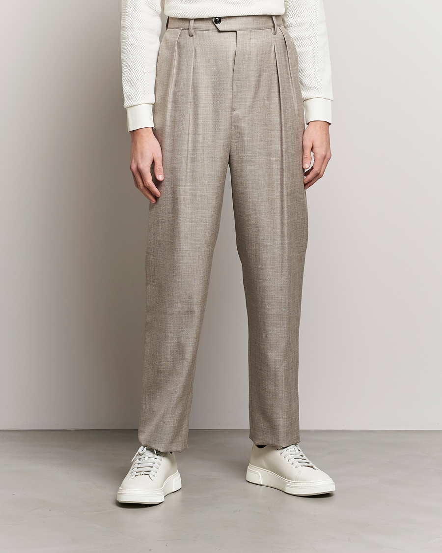 Heren | Broeken | Giorgio Armani | Pleated Wool Trousers Light Grey
