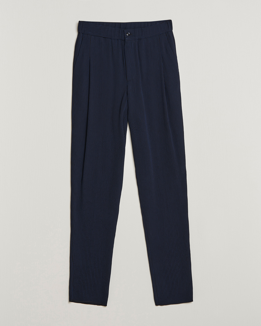 Homme | Pantalons | Giorgio Armani | Pleated Seersucker Pants Navy