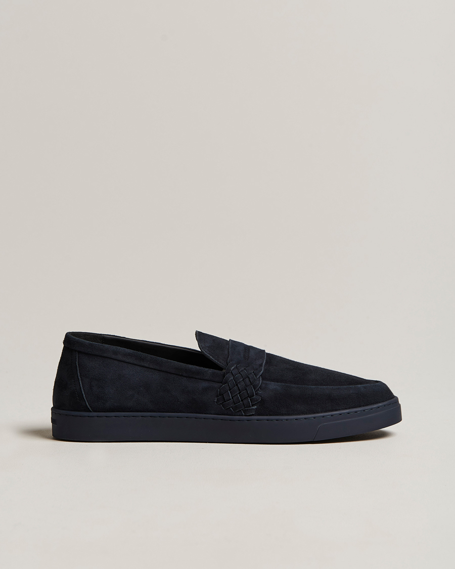 Homme | Giorgio Armani Suede Intrecci Loafers Navy | Giorgio Armani | Suede Intrecci Loafers Navy