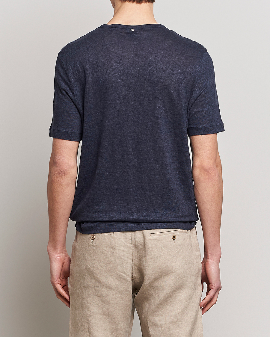 Homme | T-shirts | BOSS BLACK | Tiburt Linen Crew Neck T-Shirt Dark Blue