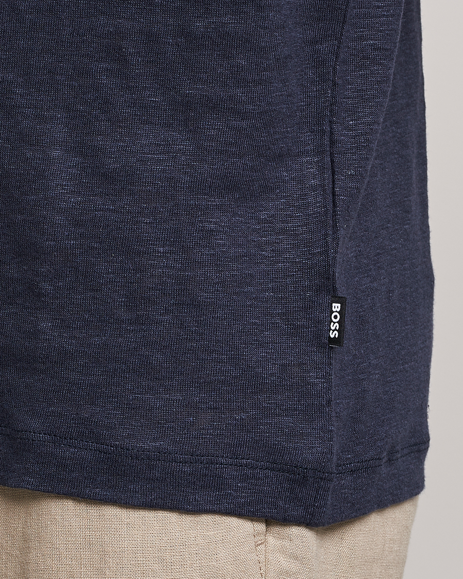 Homme | T-shirts | BOSS BLACK | Tiburt Linen Crew Neck T-Shirt Dark Blue